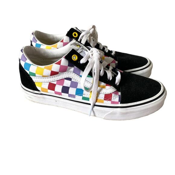 Vans Old Skool Rainbow Checkerboard Sneakers Women’s 8.5 Men’s 7 - Picture 2 of 10